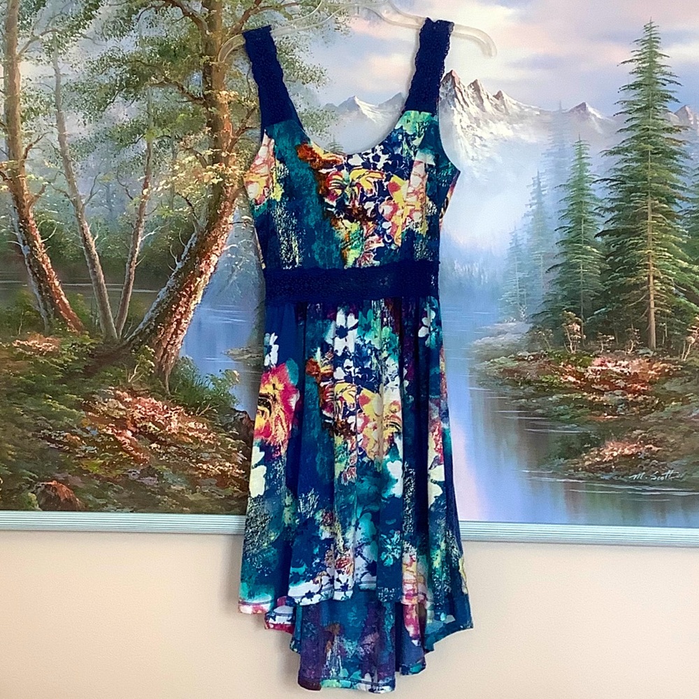 Blue High Low Multicolored Sun Dress